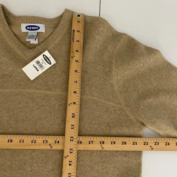 Old Navy Lambswool Sweater Mens Large Tan V Neck Knit Pullover - Picture 7 of 9
